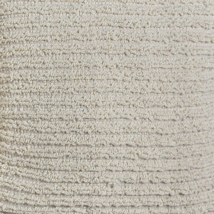 Fine Rib Handwoven Wool Cushion — Fine horizontal ribs give the ivory surface a restrained, even texture.