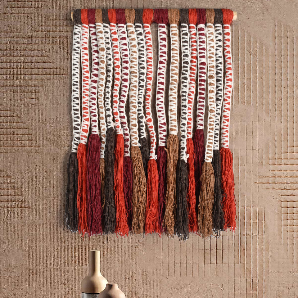 Firelight Fringe Handknitted Wool Wall Hanging