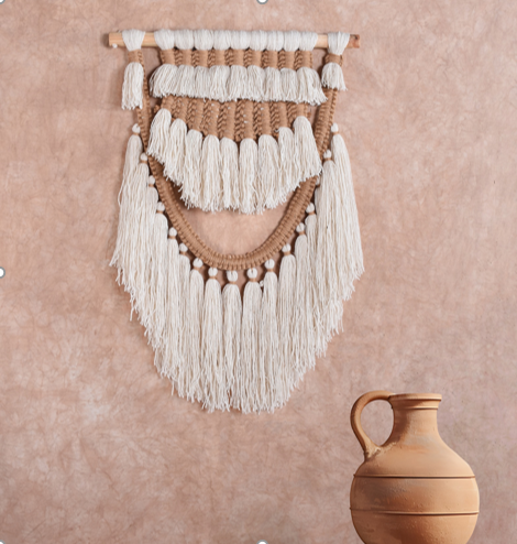 Scalloped Arc Handknitted Wool & Jute Wall Hanging