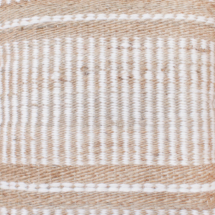 Sandbar Handwoven Jute & Wool Cushion — Narrow natural and ivory stripes create a simple woven rhythm.