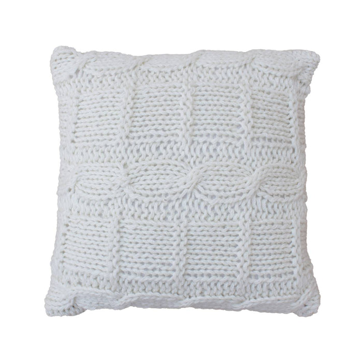 Loopwork Handknitted New Zealand Wool Cushion — An open, looped ivory pattern creates an airy knitted texture.