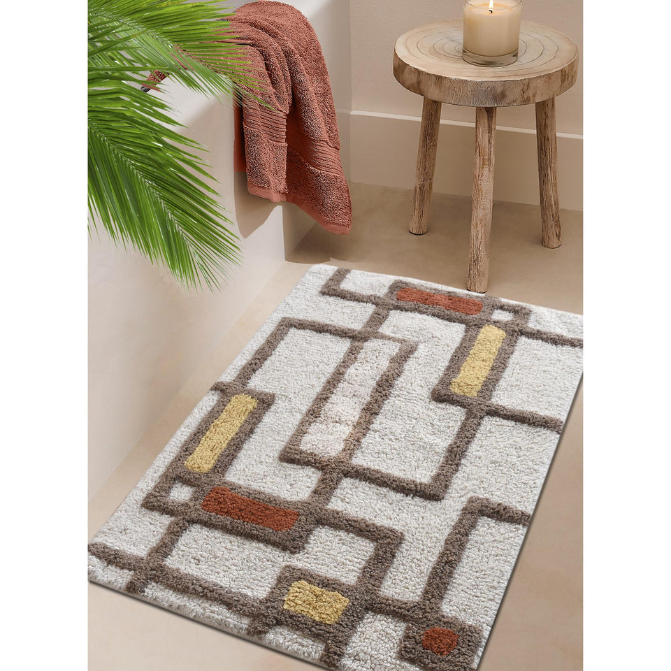 Ochre Grid Cotton Bath Rug