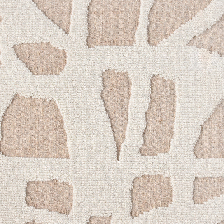 Suntrace Textured Wool Wall Art — An ivory and beige abstract design combines curved and angular shapes.