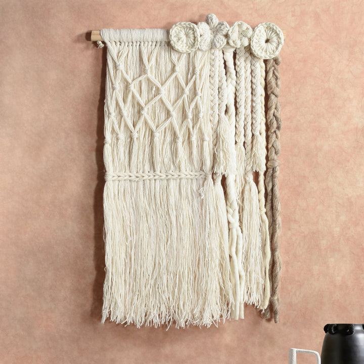 Ivory Rosette Handknitted Wool Wall Hanging