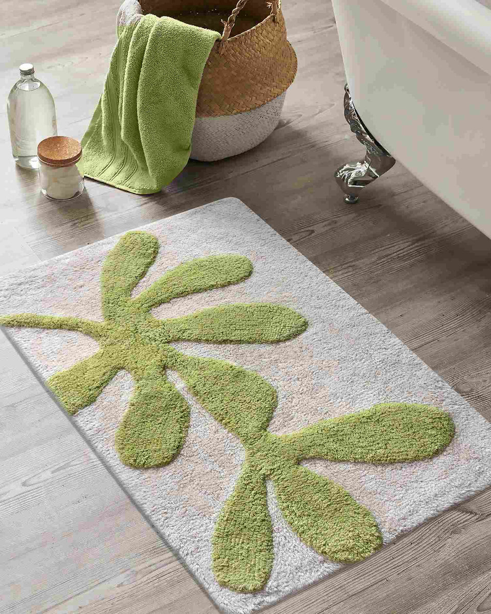 Olive Sprig Cotton Bath Rug