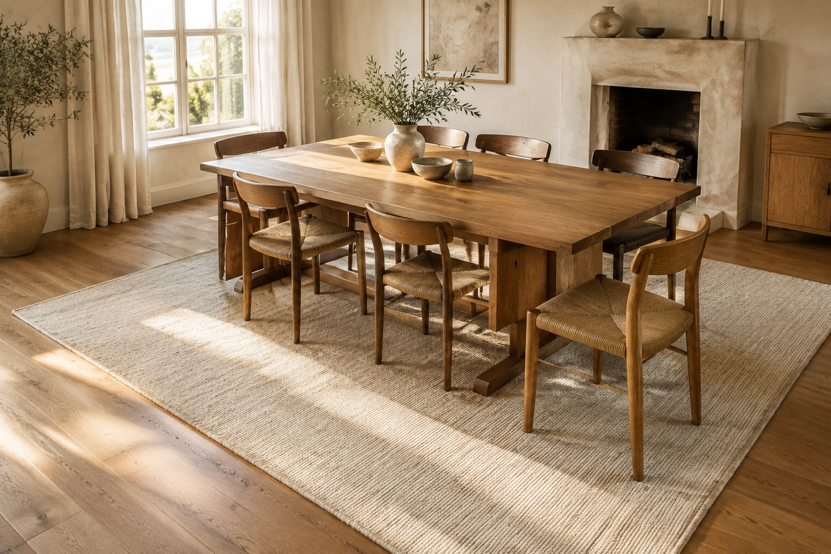 Dining room rug size: measure the table and pulled-out chairs