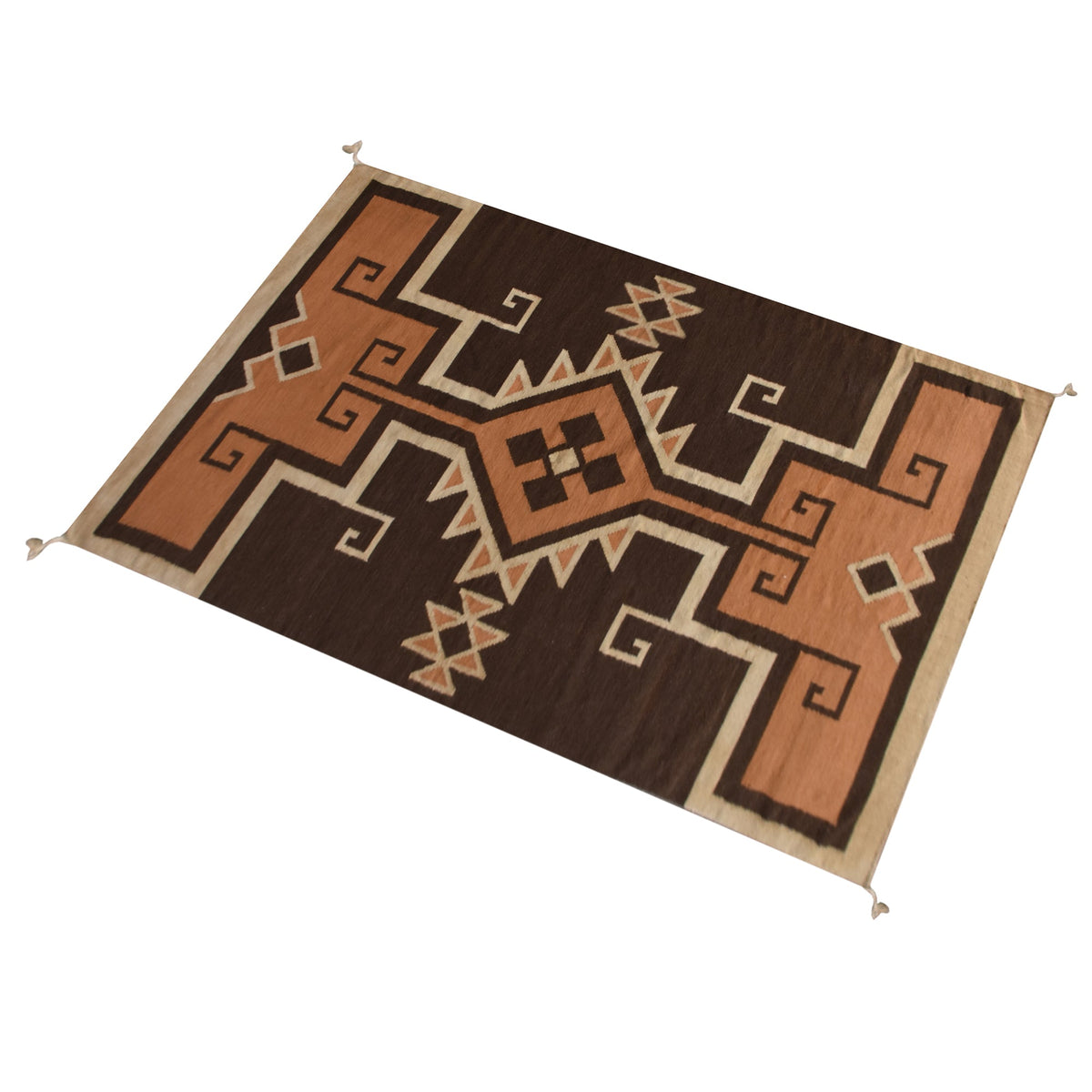 Ember flatweave New Zealand wool rug with rust and cream Southwestern diamonds, in an entryway