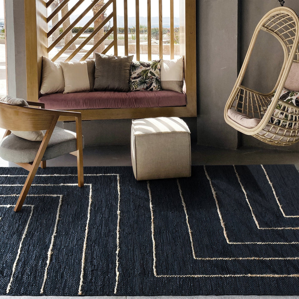 Starlight Handwoven Hemp & Leather Rug