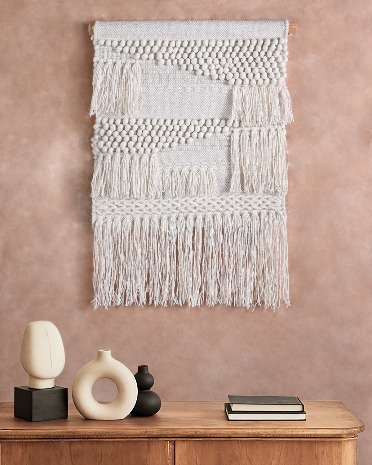 Ivory Chevron Handwoven Wool Wall Hanging