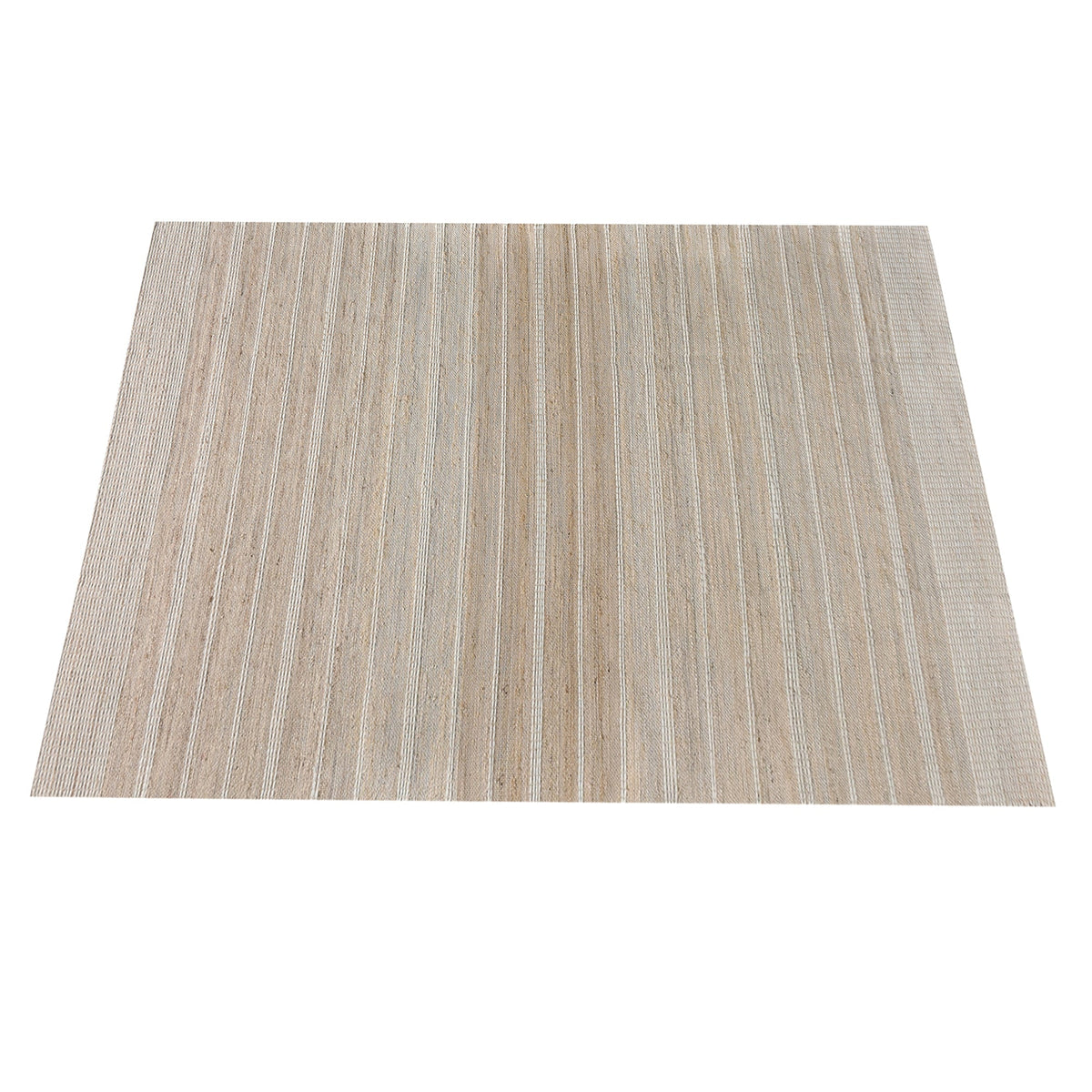 Taar handwoven wool and jute rug with fine vertical ribs in bleached natural and ivory, in a bedroom