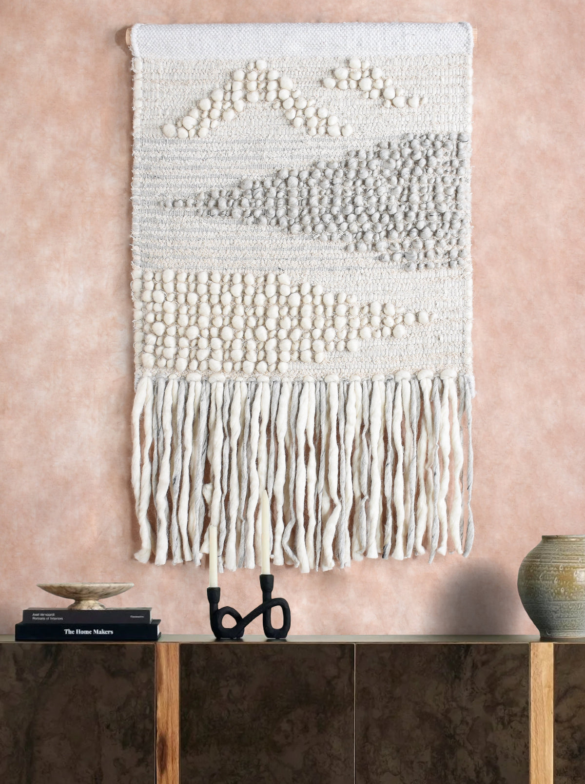 Grey Zigzag Handwoven Wool & Cotton Wall Hanging