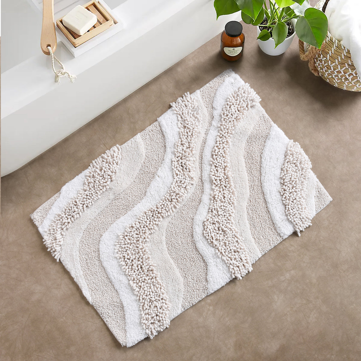 Natural Ripple Cotton Bath Rug