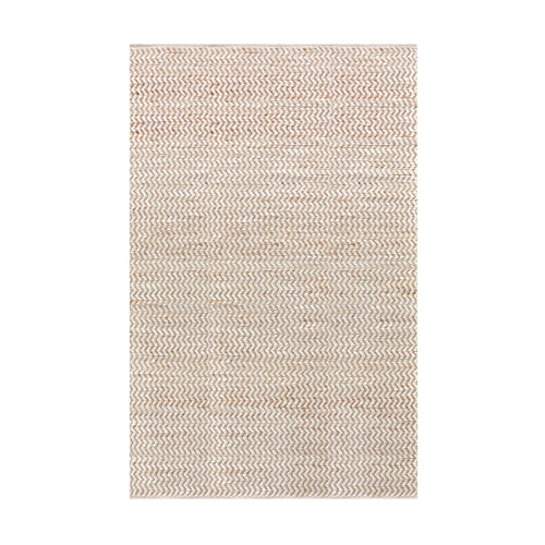 Chevron handwoven cream wool and jute rug with a herringbone chevron weave, in a living room