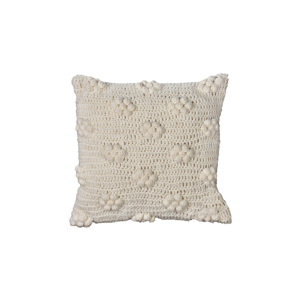 Popcorn Handknitted Wool Cushion — Small raised blocks and bobbled texture bring depth to an ivory surface.