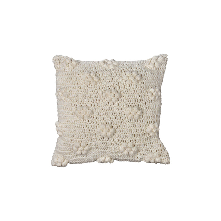 Popcorn Handknitted Wool Cushion — Small raised blocks and bobbled texture bring depth to an ivory surface.