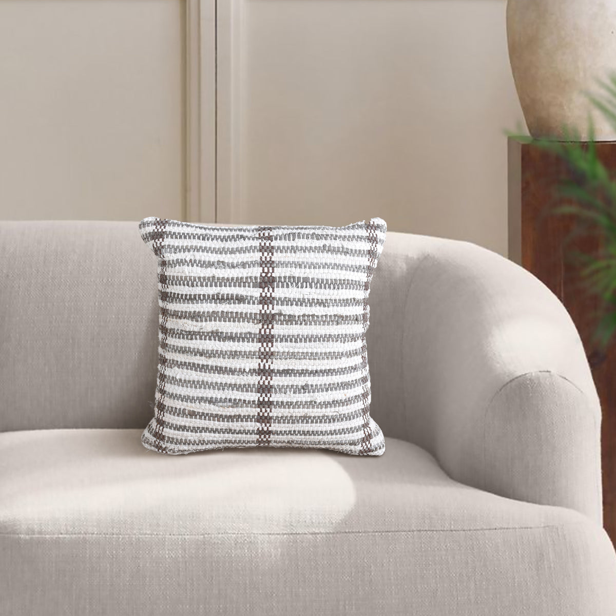 Denim Pinstripe Handwoven Cotton Denim Cushion
