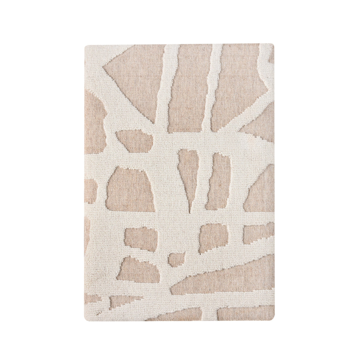 Suntrace Textured Wool Wall Art — An ivory and beige abstract design combines curved and angular shapes.