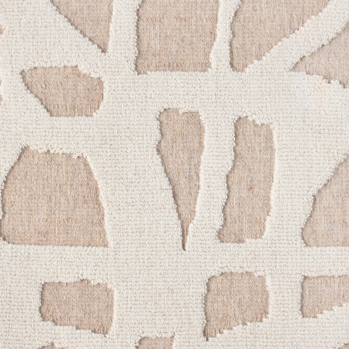 Suntrace Textured Wool Wall Art — An ivory and beige abstract design combines curved and angular shapes.