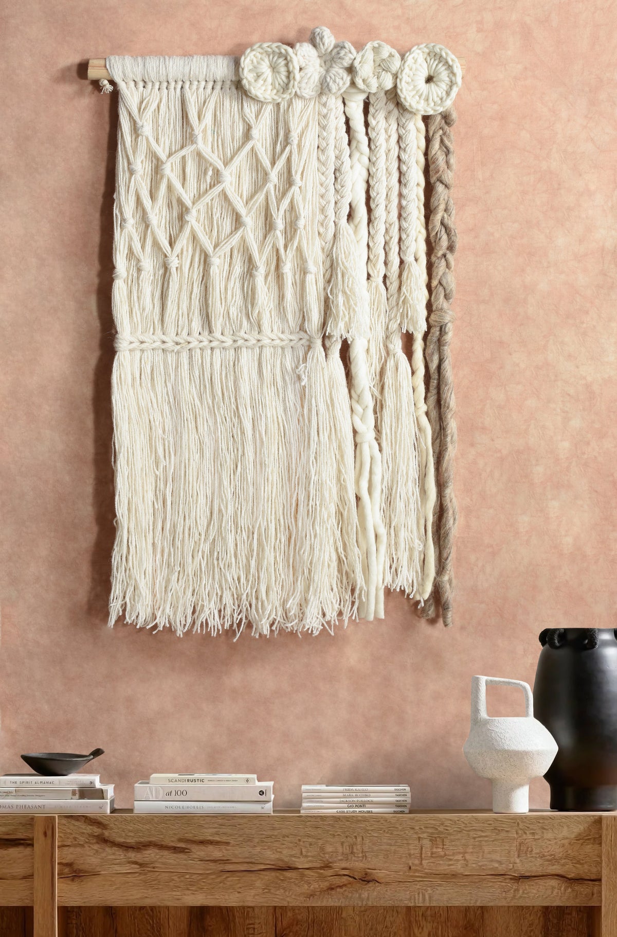 Ivory Rosette Handknitted Wool Wall Hanging