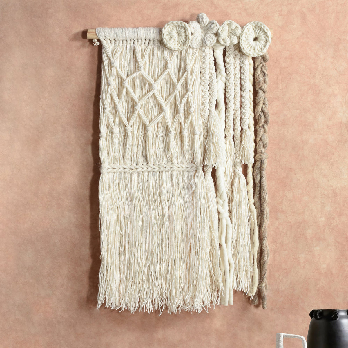 Ivory Rosette Handknitted Wool Wall Hanging