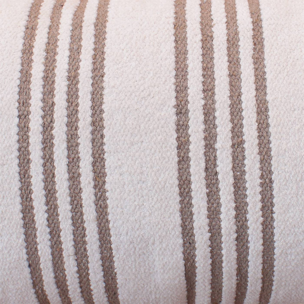 Pencil Stripe Handwoven Cotton Chenille Lumbar Cushion — Fine beige stripes run across an ivory rectangular cushion.