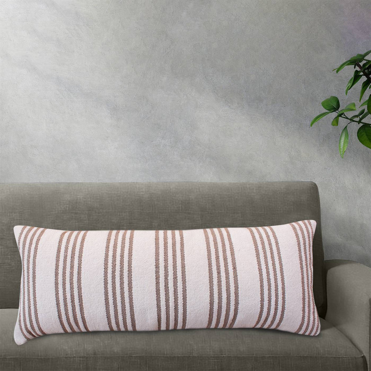 Pencil Stripe Handwoven Cotton Chenille Lumbar Cushion
