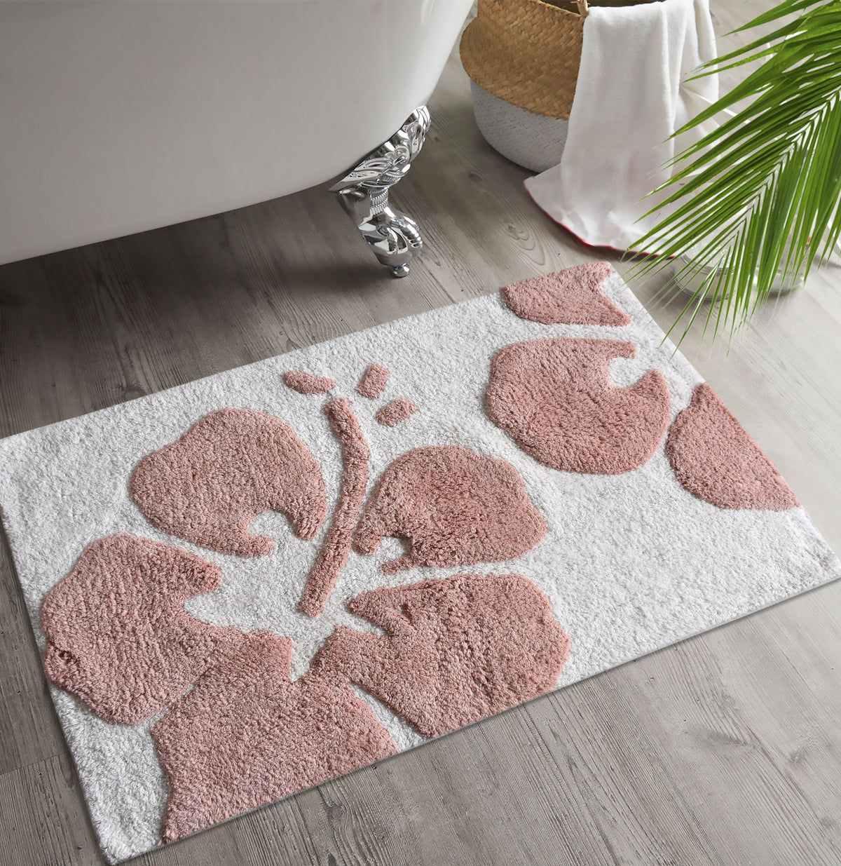 Peach Hibiscus Cotton Bath Rug