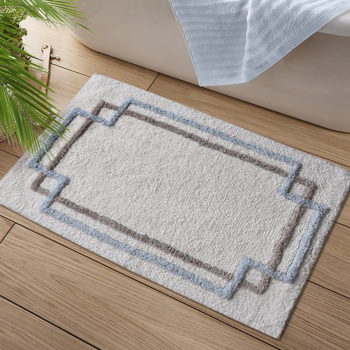 Blue Border Cotton Bath Rug
