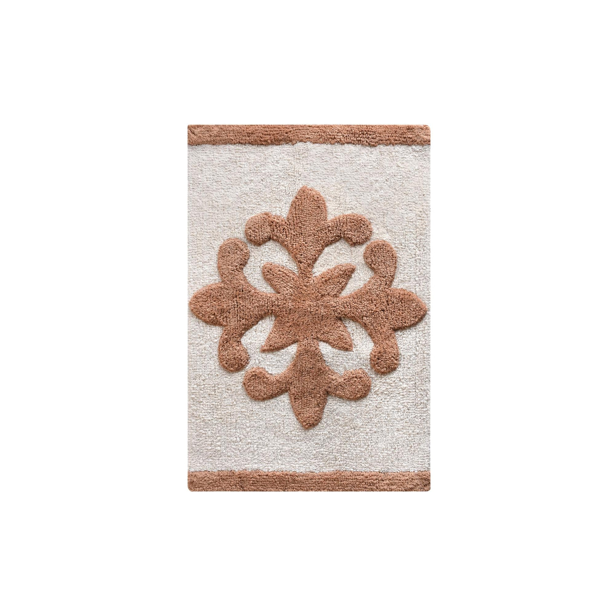 Sienna Bloom Cotton Bath Rug — A raised beige floral motif sits on an ivory ground.