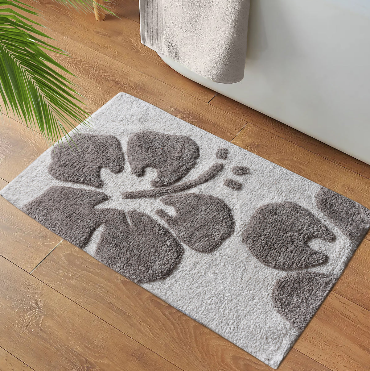 Peach Hibiscus Cotton Bath Rug